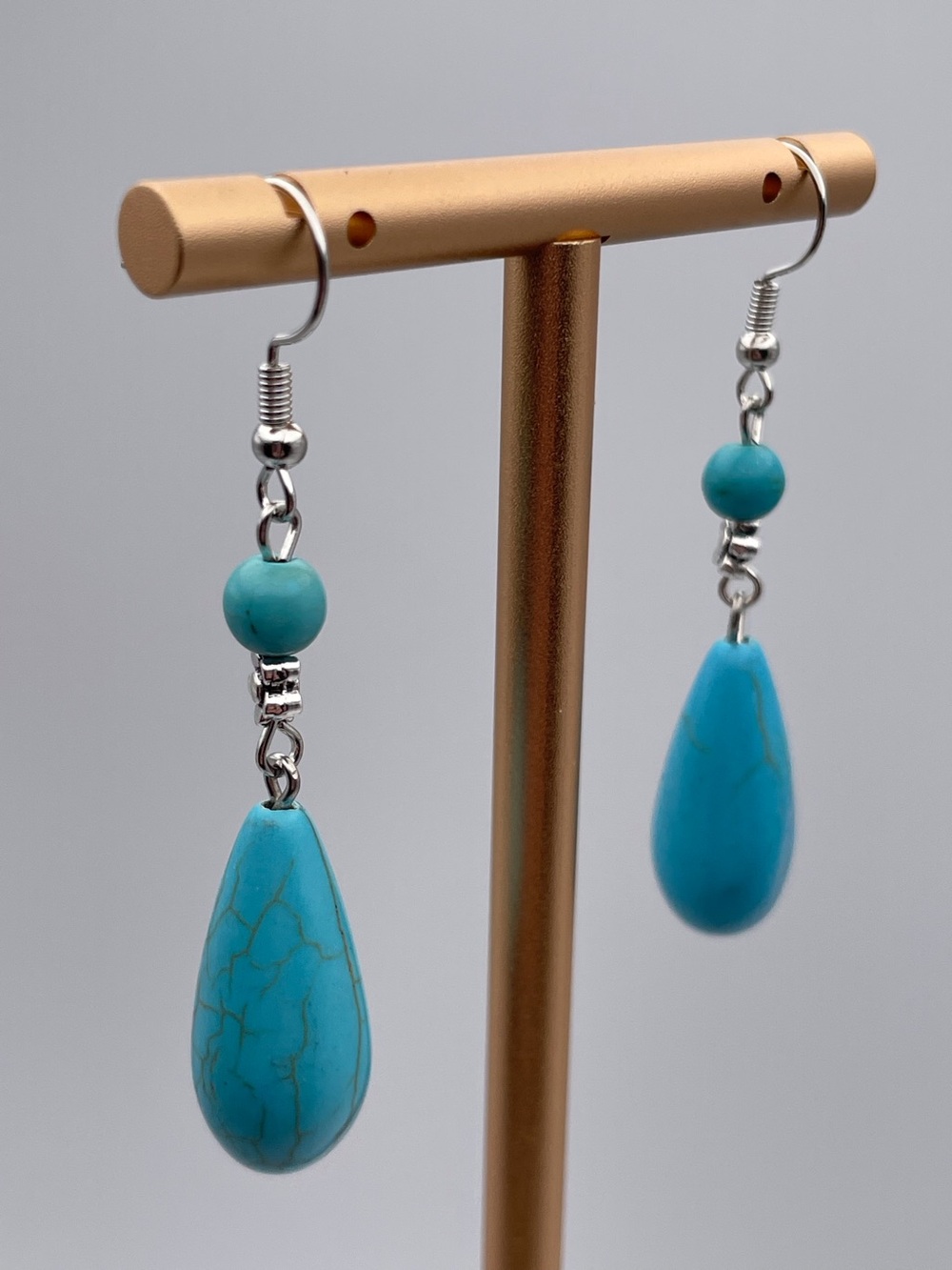 Turquoise Water Drop Shape Dangle Earrings - Picture 5 of 12